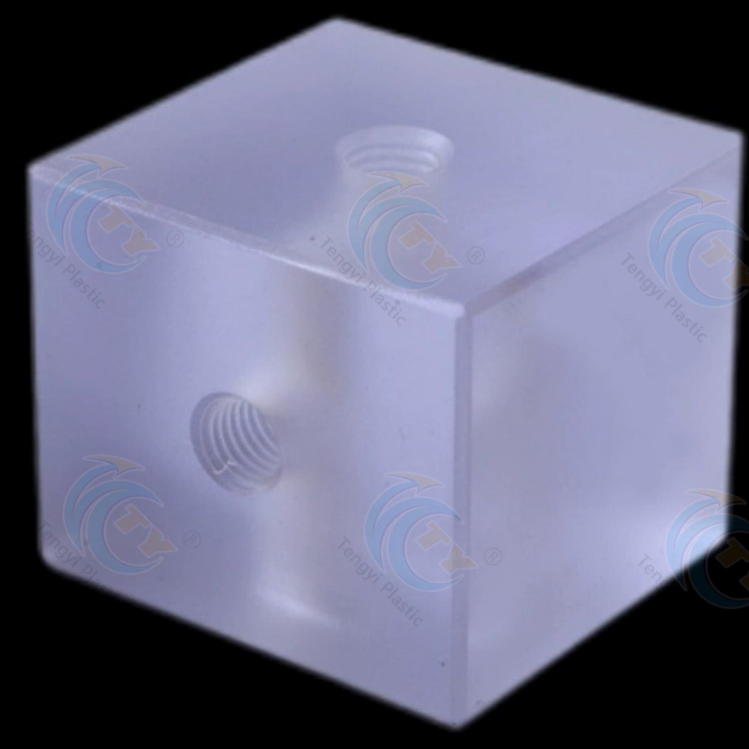 PC Sheet processed into cubical parts with round holes and threads